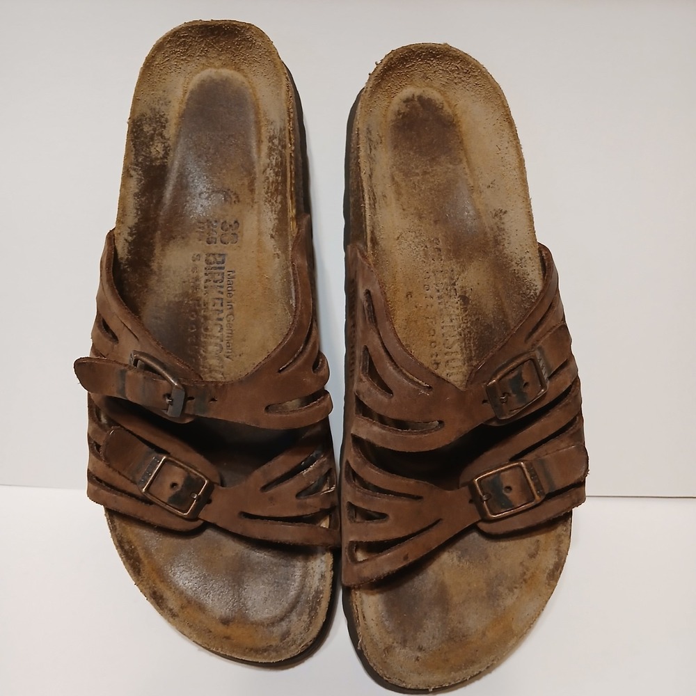 Birkenstock Womens 7.5 38 Granada Brown Sandals Slip On straps buckle - Picture 6 of 7